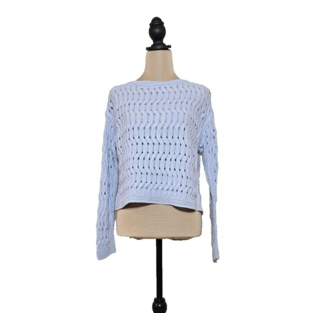 DKNY Light Blue Open Knit‎ Sweater Metallic Cotton Blend